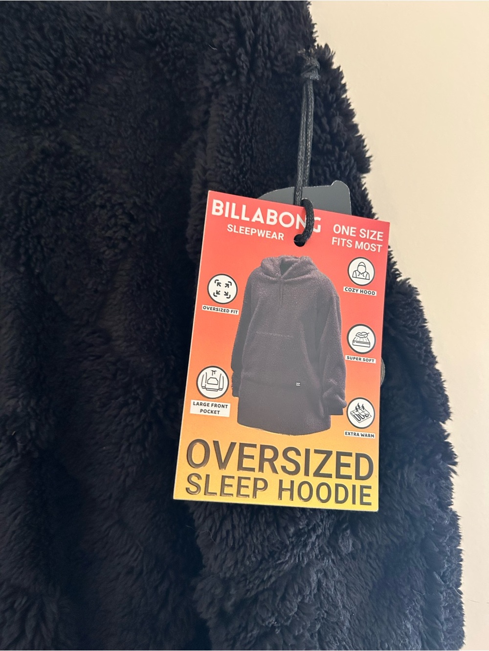 Billabong Black Oversized Sleep Hoodie OS Fits Most NEW WITH TAGS